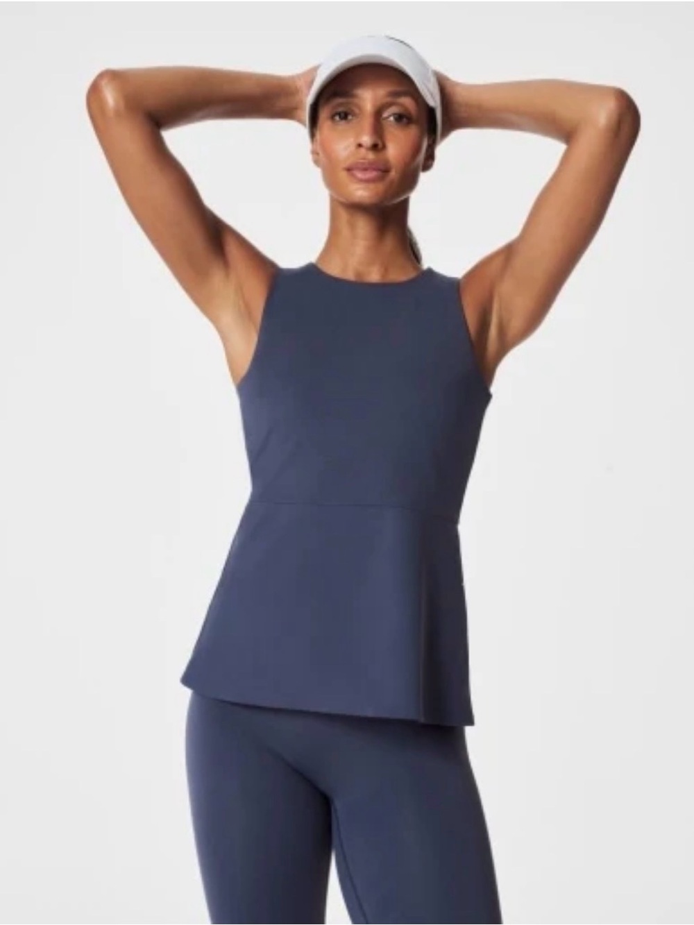 Spanx Sleeveless Timeless Navy Peplum Active Tank Top -Size M